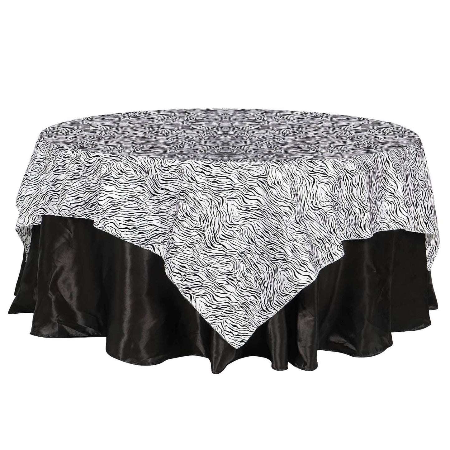 Taffeta 90"x90" Table Overlay Black and White - Tiger Print Table Topper for Jungle Theme