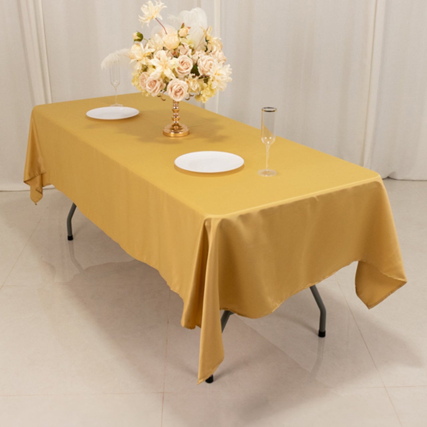 Lamour Satin 60"x102" Rectangle Tablecloth Champagne - Durable & Silky Soft Feel Table Cover
