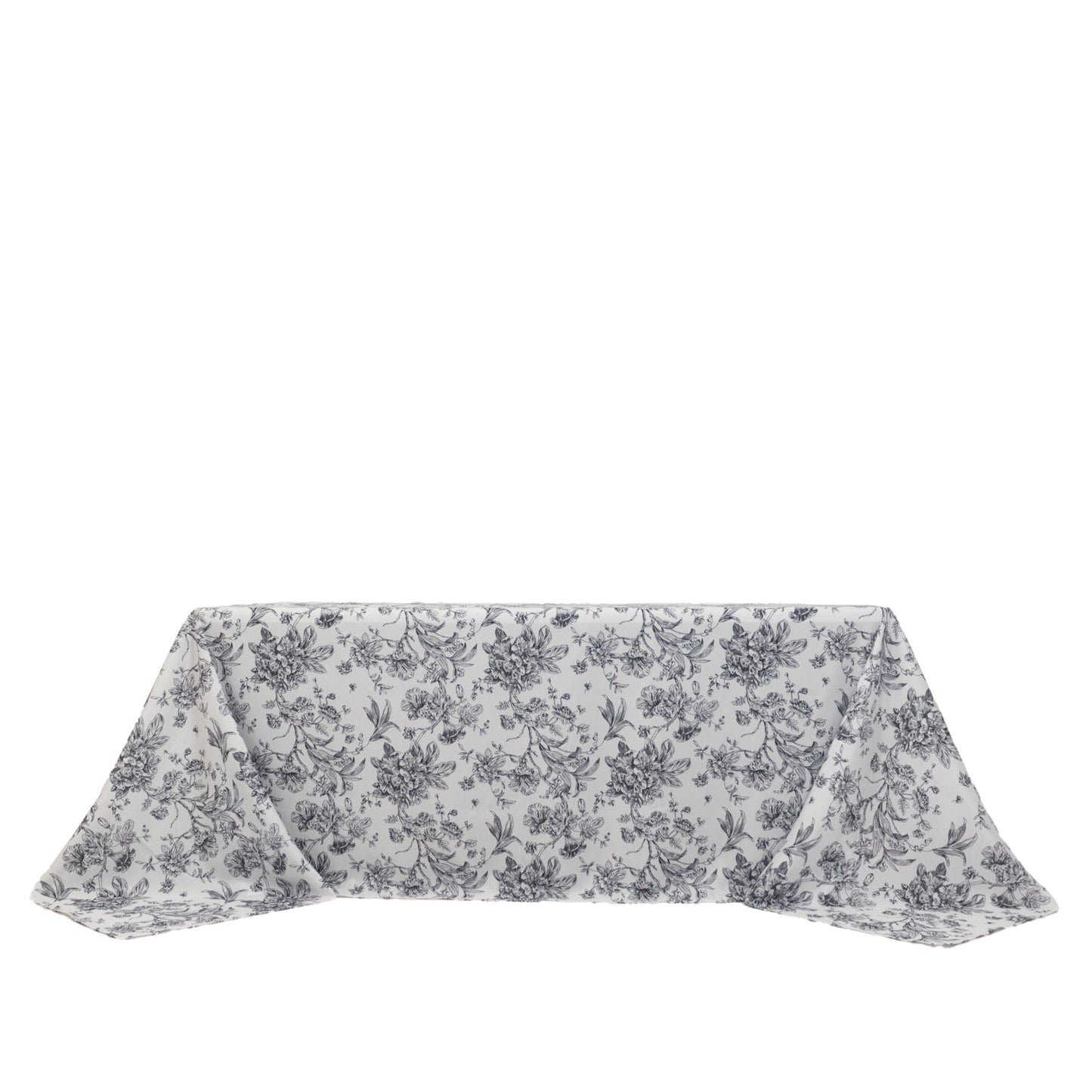 Polyester 90"x132" Rectangle Tablecloth White - Seamless Black French Toile Pattern for Formal Celebrations
