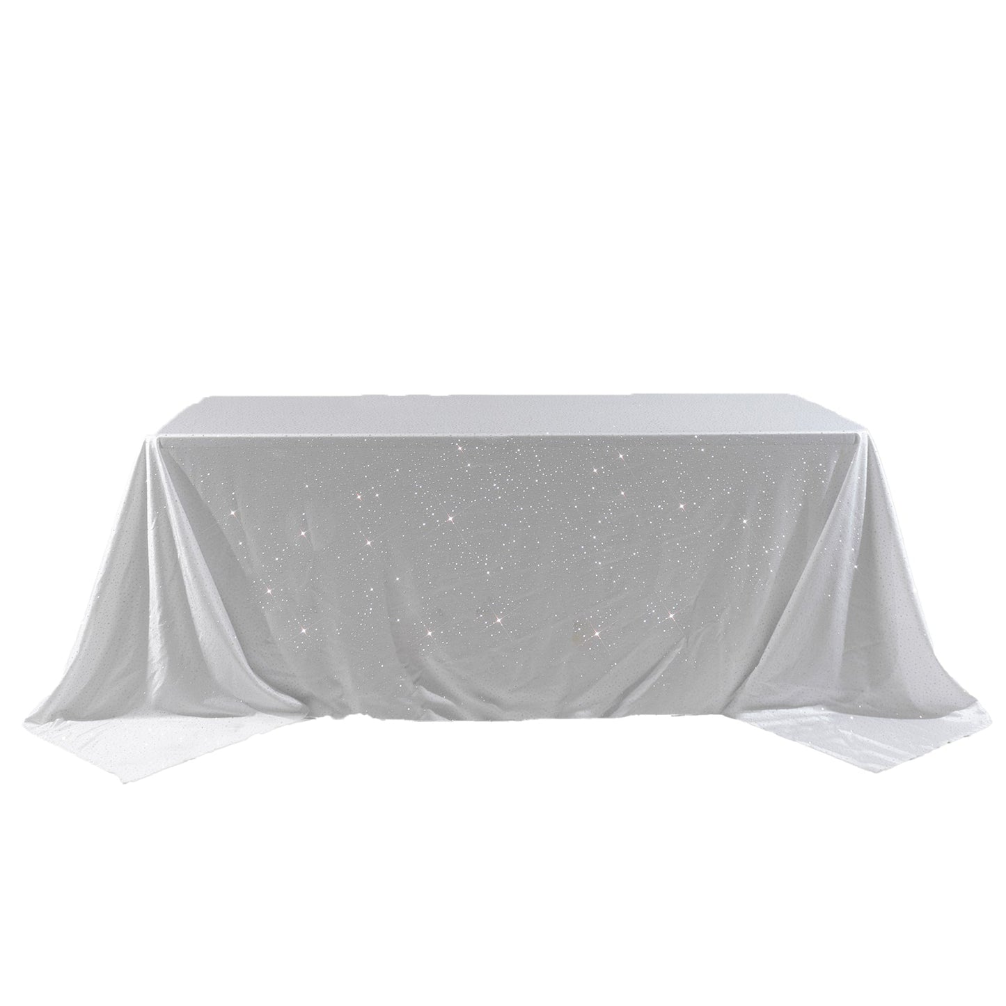 Scuba Rectangular Tablecloth 90"Ã—132" White with Rhinestone Accents â€“ Seamless, Wrinkle-Free, Stain-Resistant Event Linen
