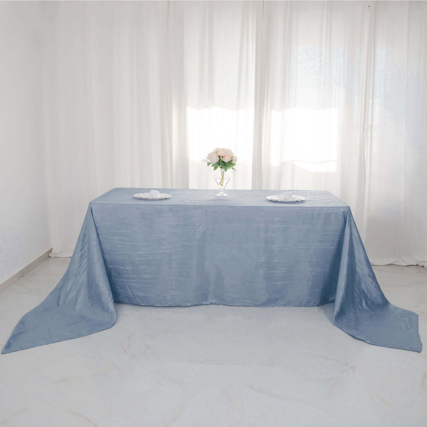 Taffeta 90"x156" Rectangle Tablecloth Dusty Blue - Accordion Crinkle Seamless Table Cover