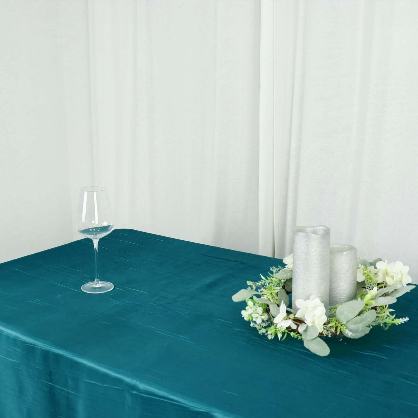 Taffeta 60"x102" Rectangle Tablecloth Teal - Accordion Crinkle Table Cover