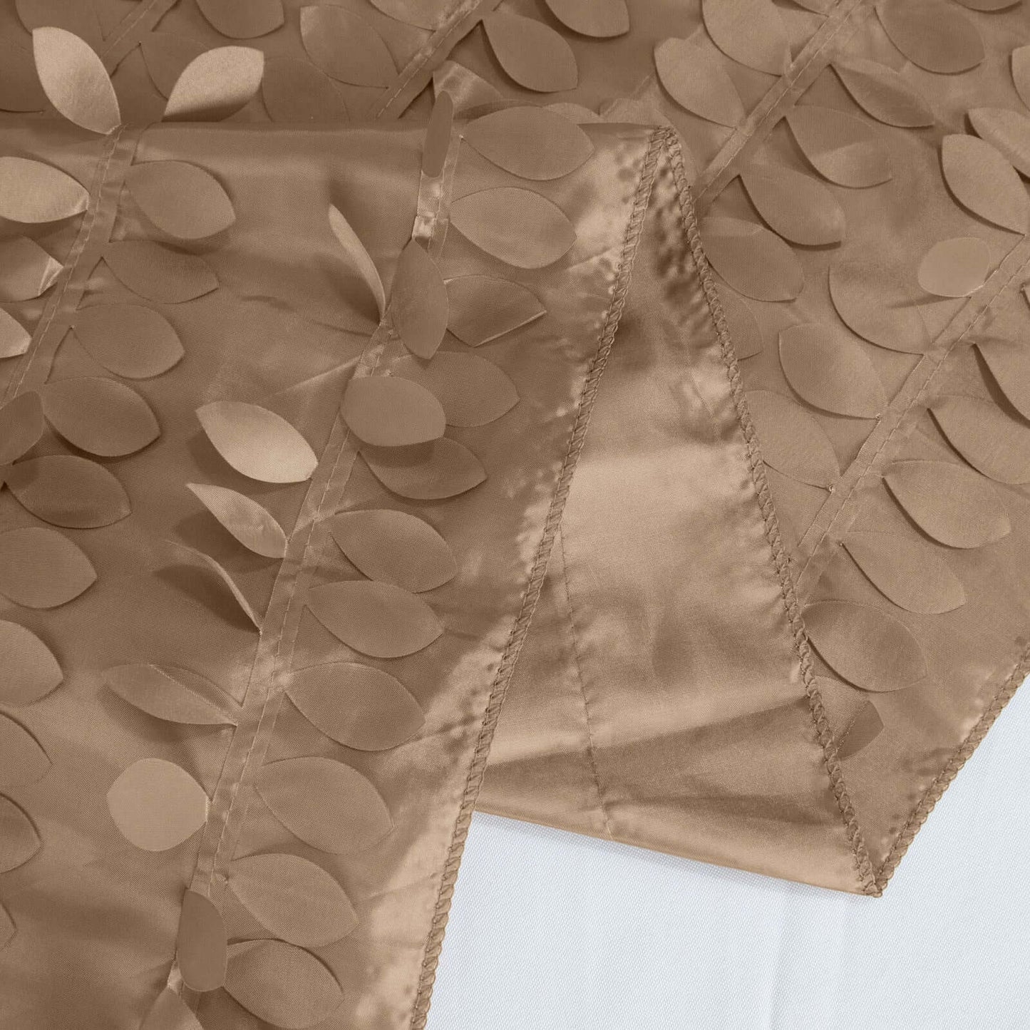 Taffeta 72"x72" Table Overlay Square Tablecloth Taupe - 3D Leaf Petal Table Cover
