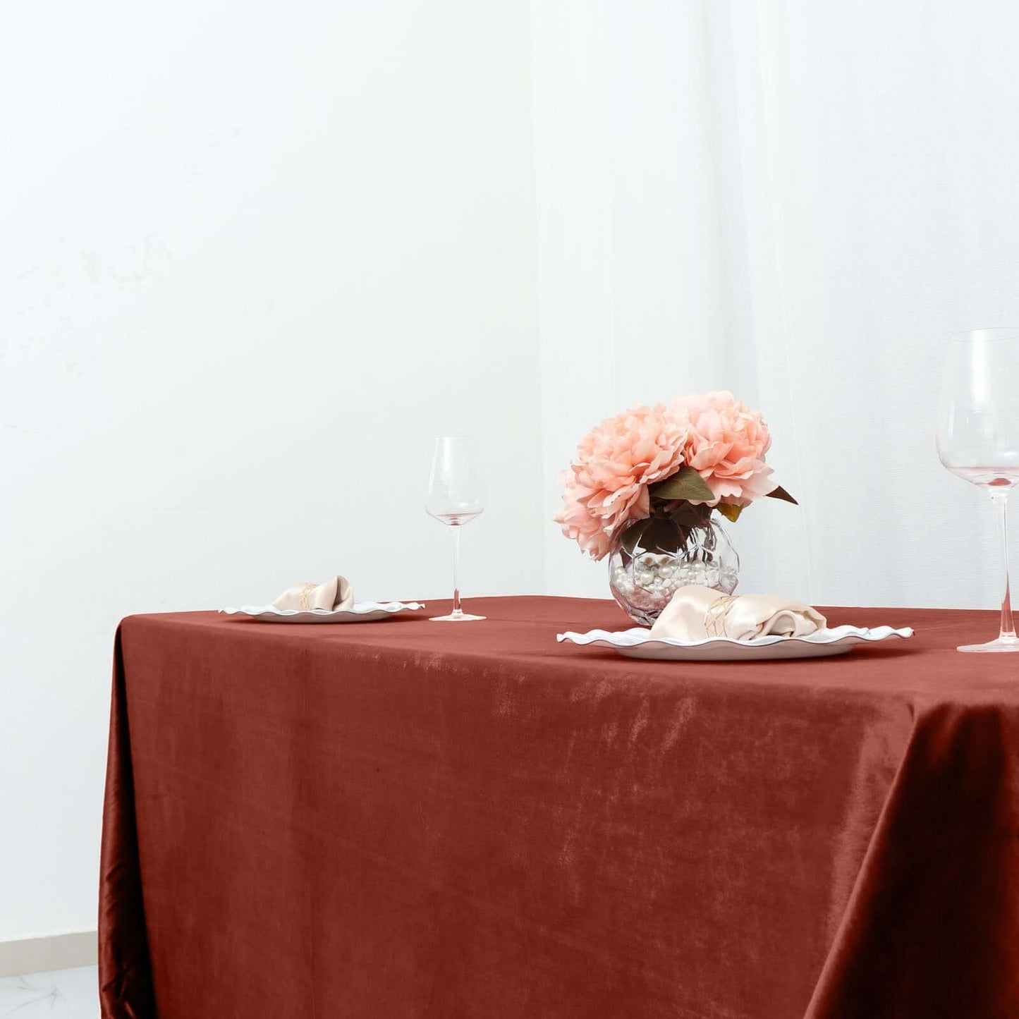 Premium Velvet 90"x156" Rectangle Tablecloth Terracotta (Rust) - Reusable Soft & Seamless Table Cover