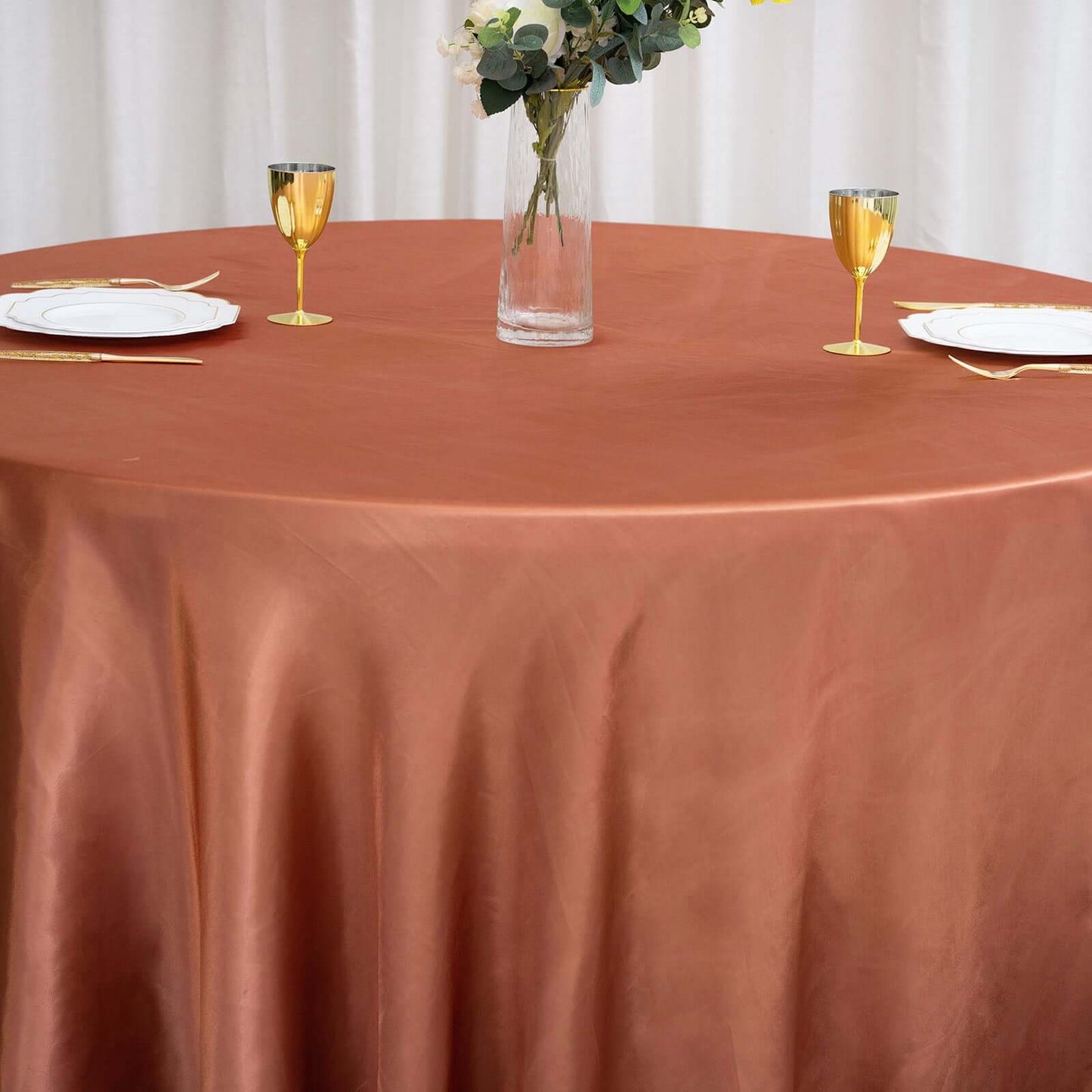 Satin 120" Round Tablecloth Terracotta (Rust) - Stylish Seamless Table Cover