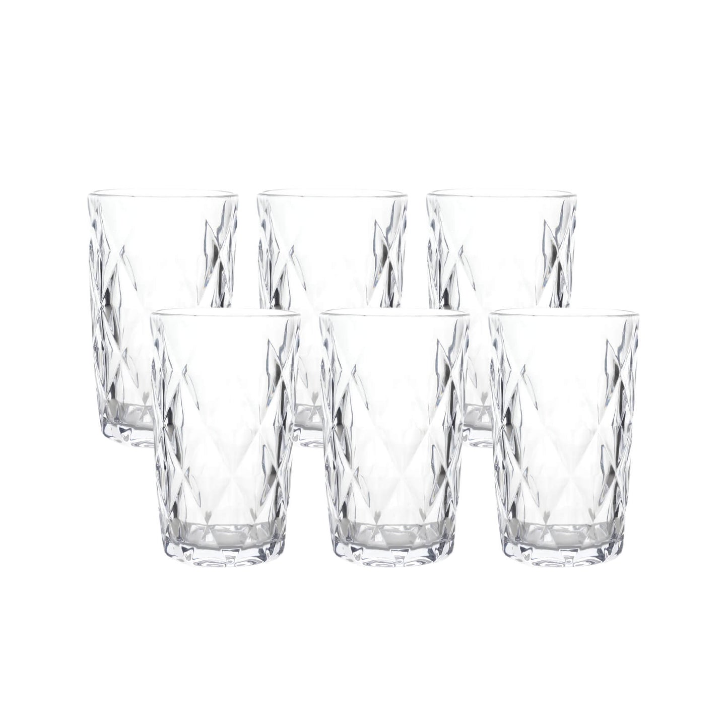 6-Pack Whiskey Glasses Clear Textured Crystal Cut Design with Heavy Base - Highball Tumblers for Parties & Events 12oz 5"