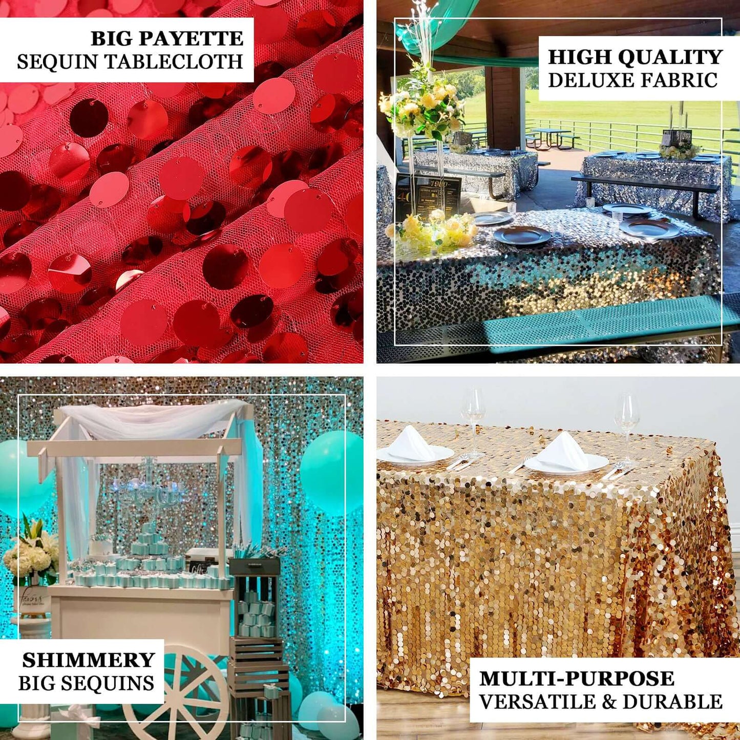 Sequin 90"x156" Rectangle Tablecloth Turquoise - Seamless Big Payette Table Cover