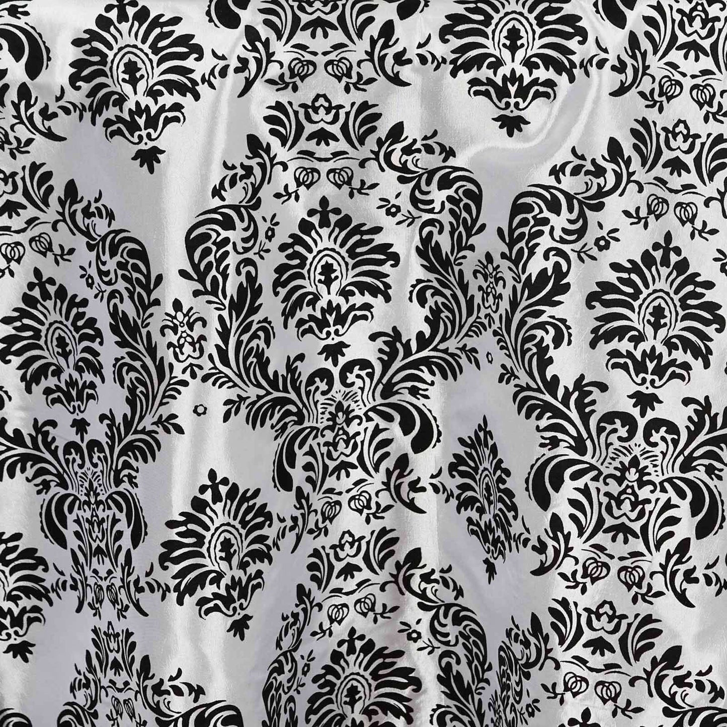 Taffeta 120" Round Tablecloth Black - Seamless Velvet Flocking Damask Design for Sophisticated Gatherings
