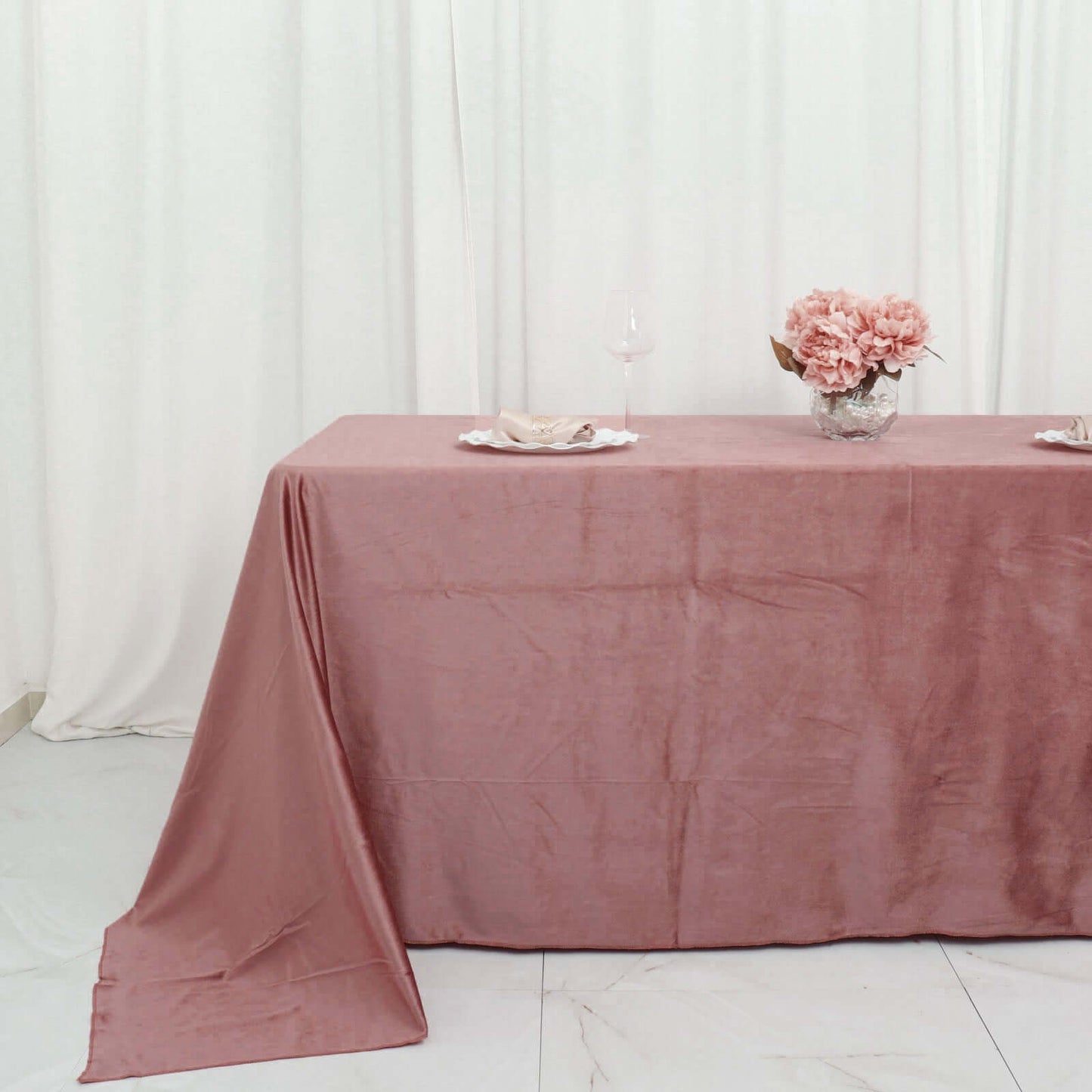Premium Velvet 90"x132" Rectangle Tablecloth Dusty Rose - Reusable Soft & Seamless Table Cover