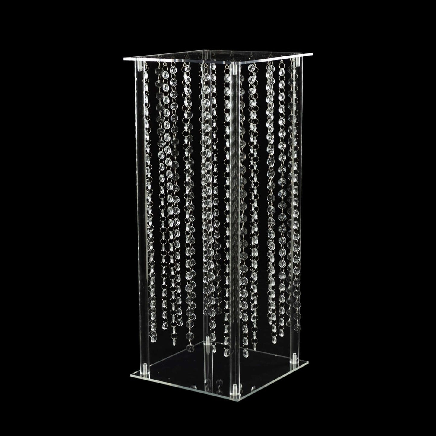 Acrylic Flower Pedestal Vase Pillar Stand with Crystal Beads Clear - Durable Wedding Table Centerpiece 24"