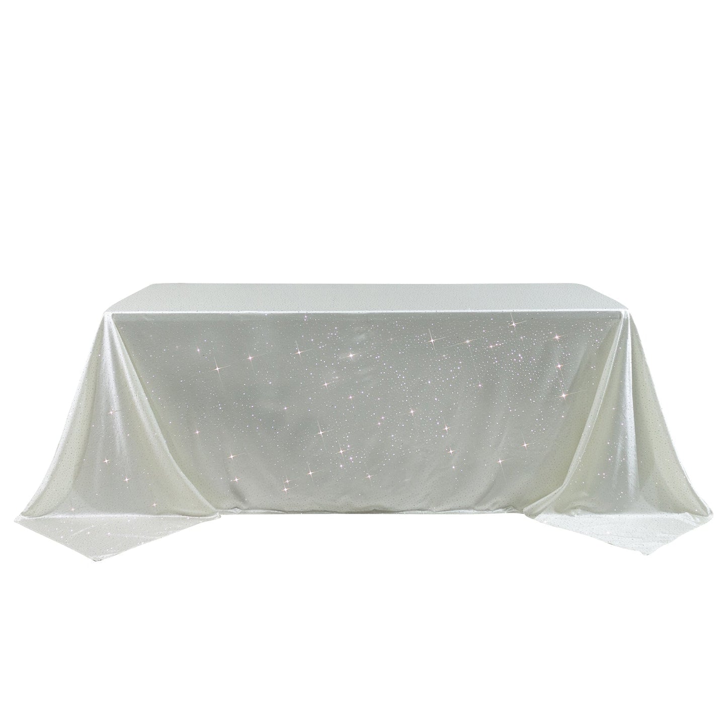 Scuba Rectangular Tablecloth 90"Ã—132" Pearl White with Rhinestone Accents â€“ Seamless, Wrinkle-Free, Stain-Resistant Event Linen