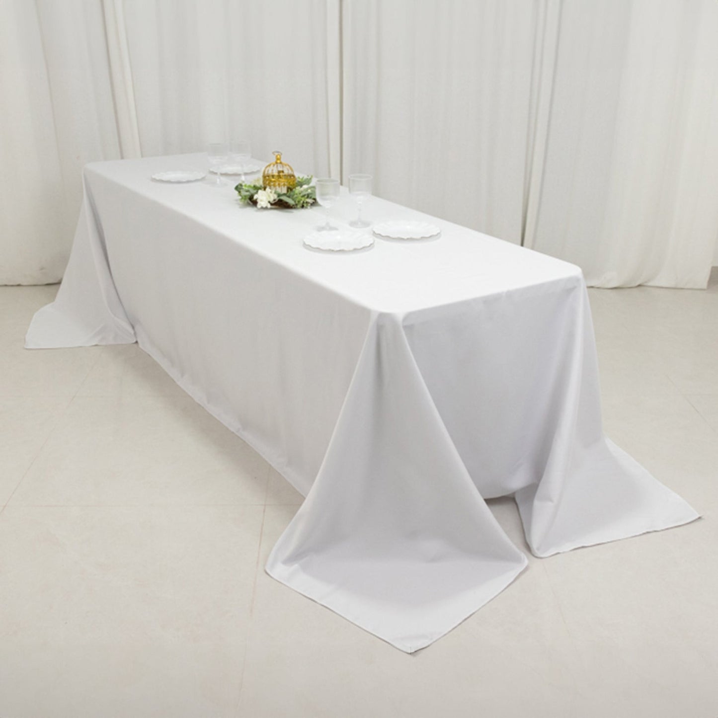 Fire Retardant Premium Polyester 90"x156" Rectangular Tablecloth White - Stylish High-Performance Seamless Table Cover for Large Gatherings