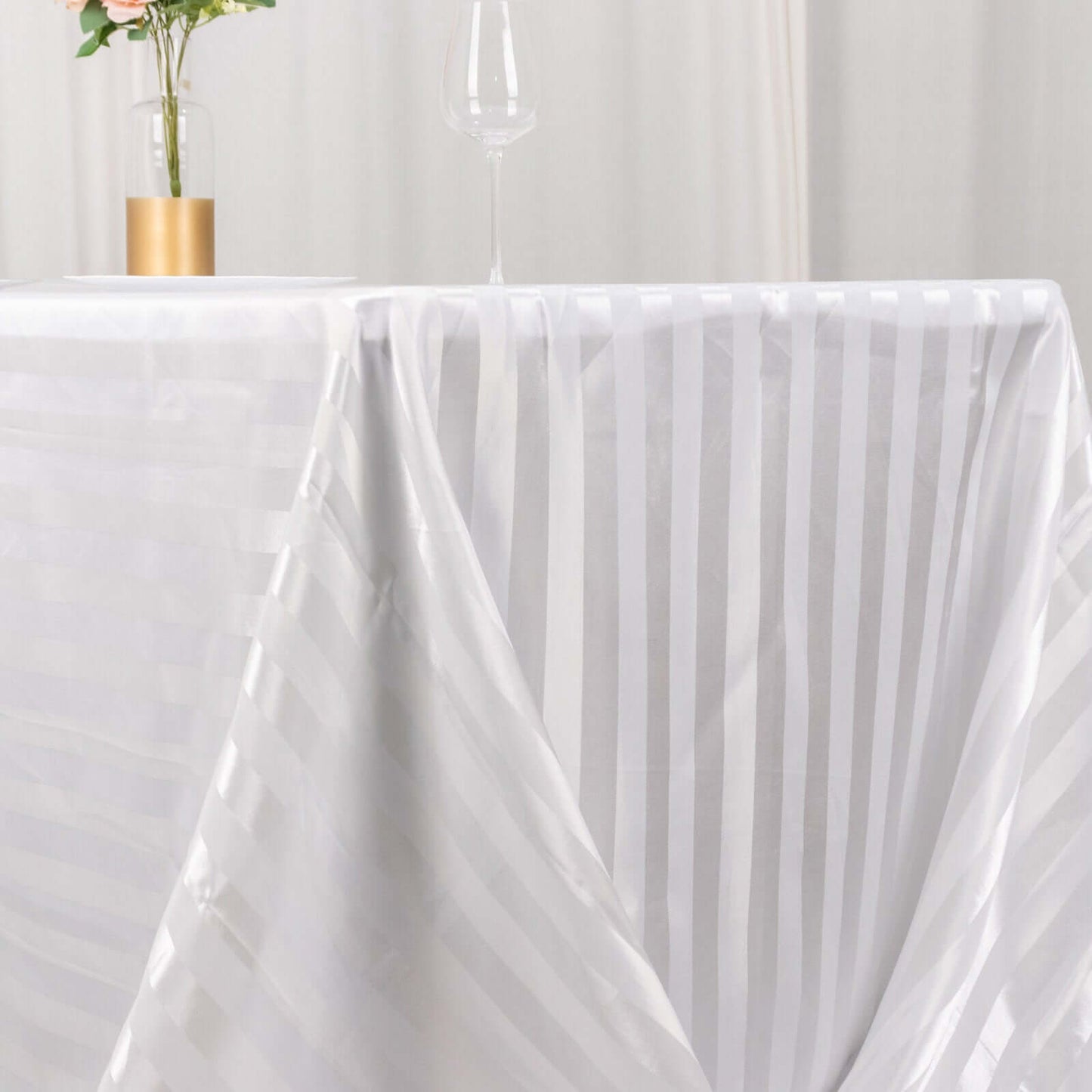Satin Striped 90"x132" Rectangular Tablecloth White - Seamless Silky Smooth Wedding Decor