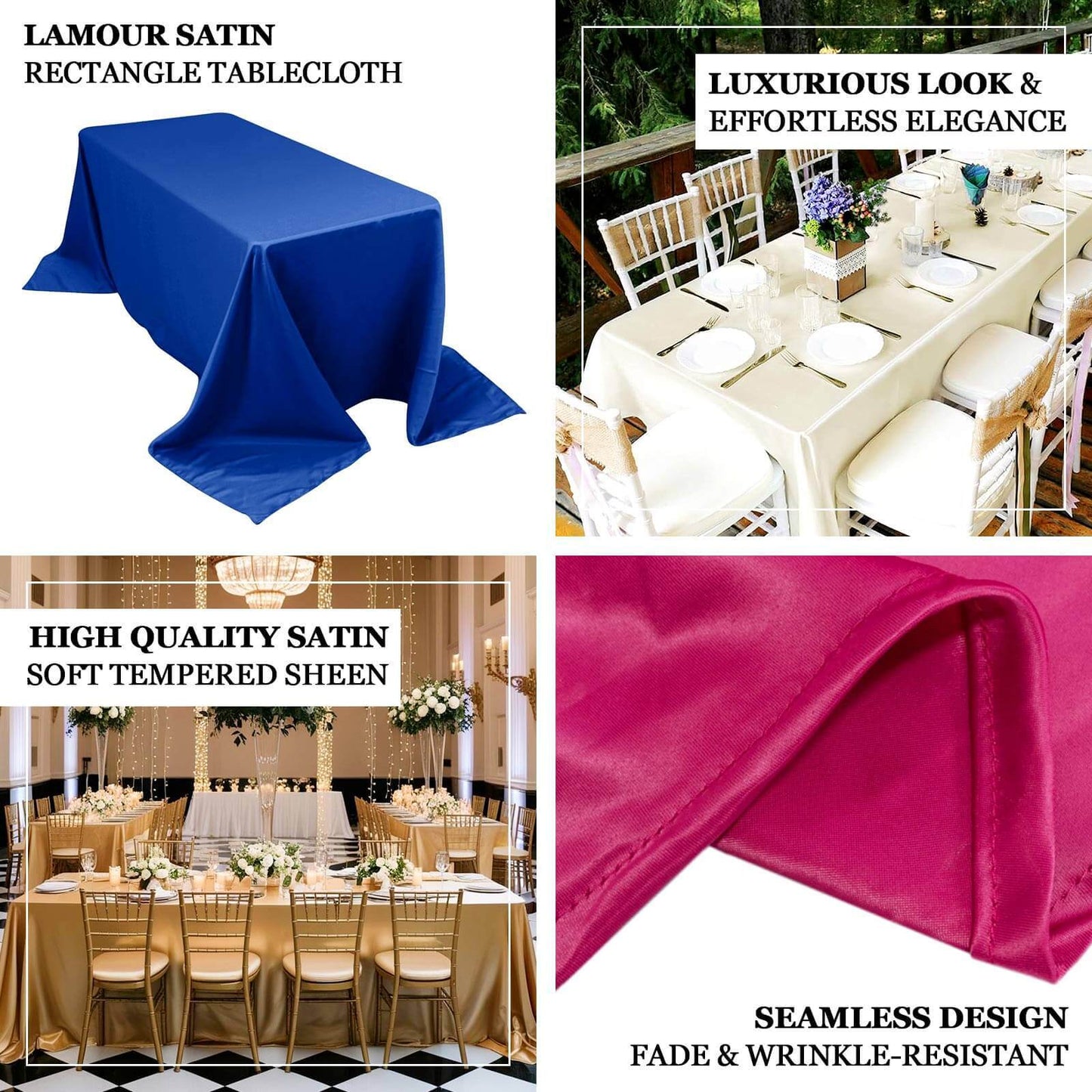 Lamour Satin 90"x132" Rectangle Tablecloth White - Soft & Silk-Like Seamless Table Cover for Weddings & Parties