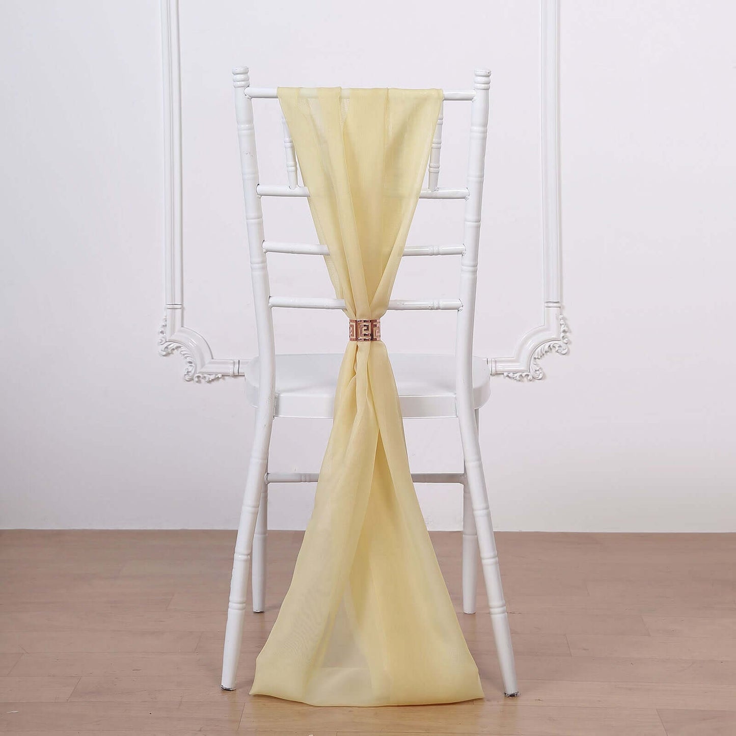 5 Pack Chiffon Chair Sashes Champagne - Soft & Lightweight Designer Chair Bows 22"x78"