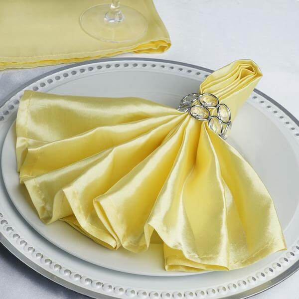 5 Pack Satin 20"x20" Napkins Yellow - Luxurious Shine & Smooth Dinner Napkins