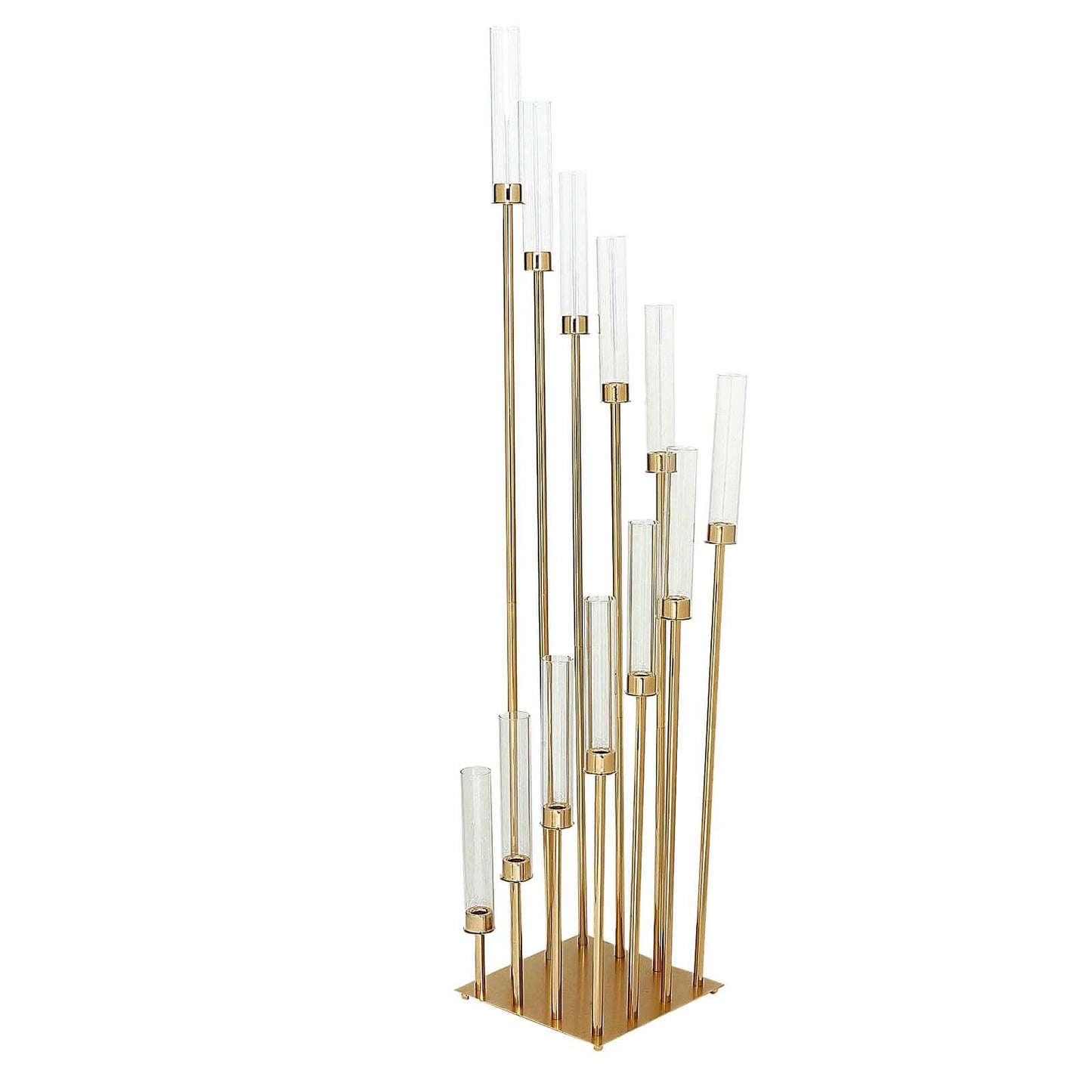 12-Arm Cluster Taper Candle Holder Gold with Clear Glass Shades - Grand Candle Arrangement for Events 57"