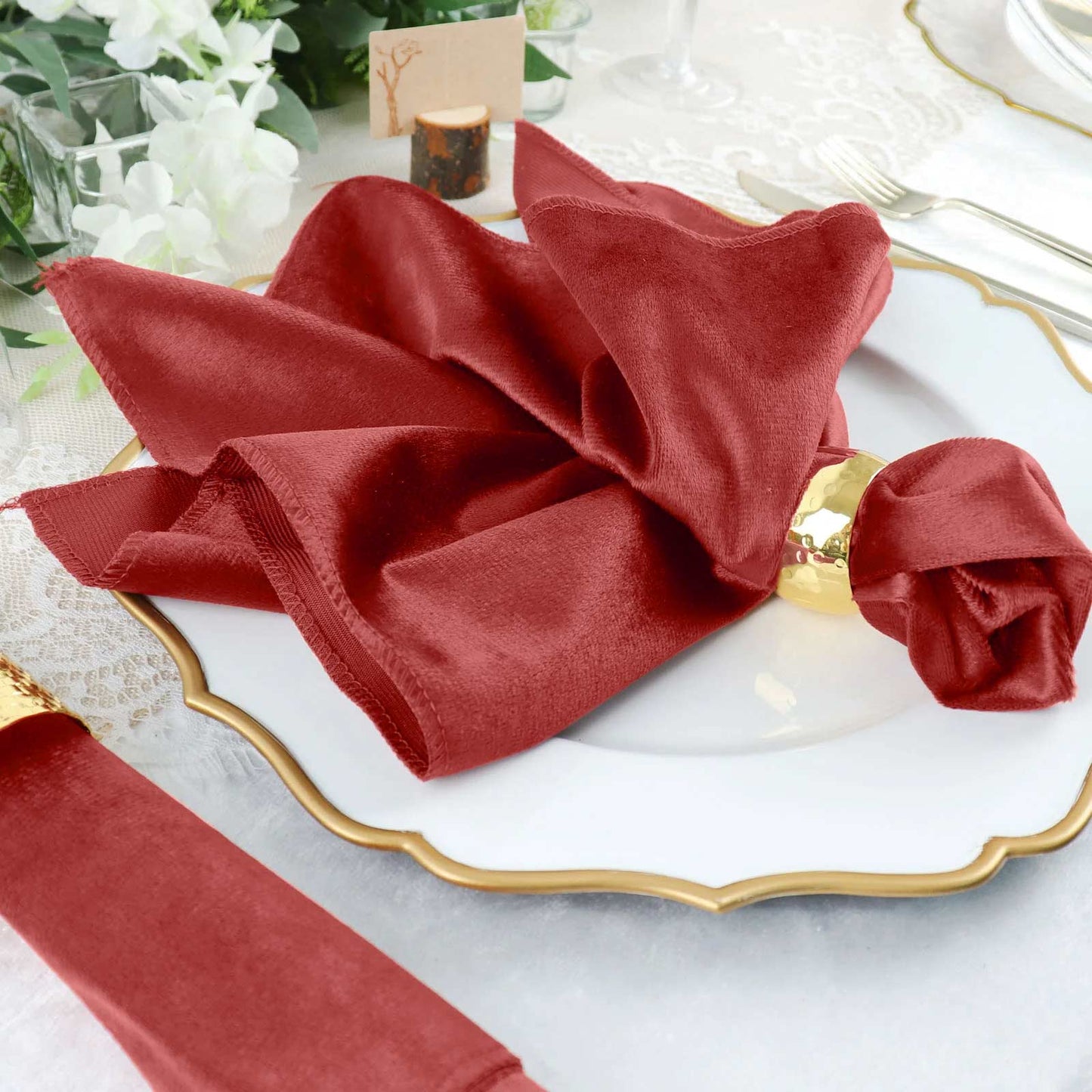 5 Pack Premium Velvet 20"x20" Napkins Burgundy - Soft Sheen Finish Cloth Napkins