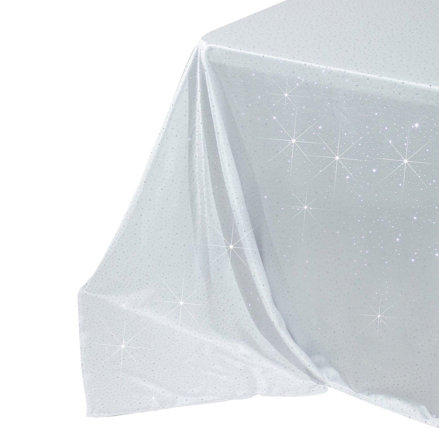 Scuba Rectangular Tablecloth 90"Ã—156" White with Rhinestone Accents â€“ Seamless, Wrinkle-Free, Stain-Resistant Event Linen