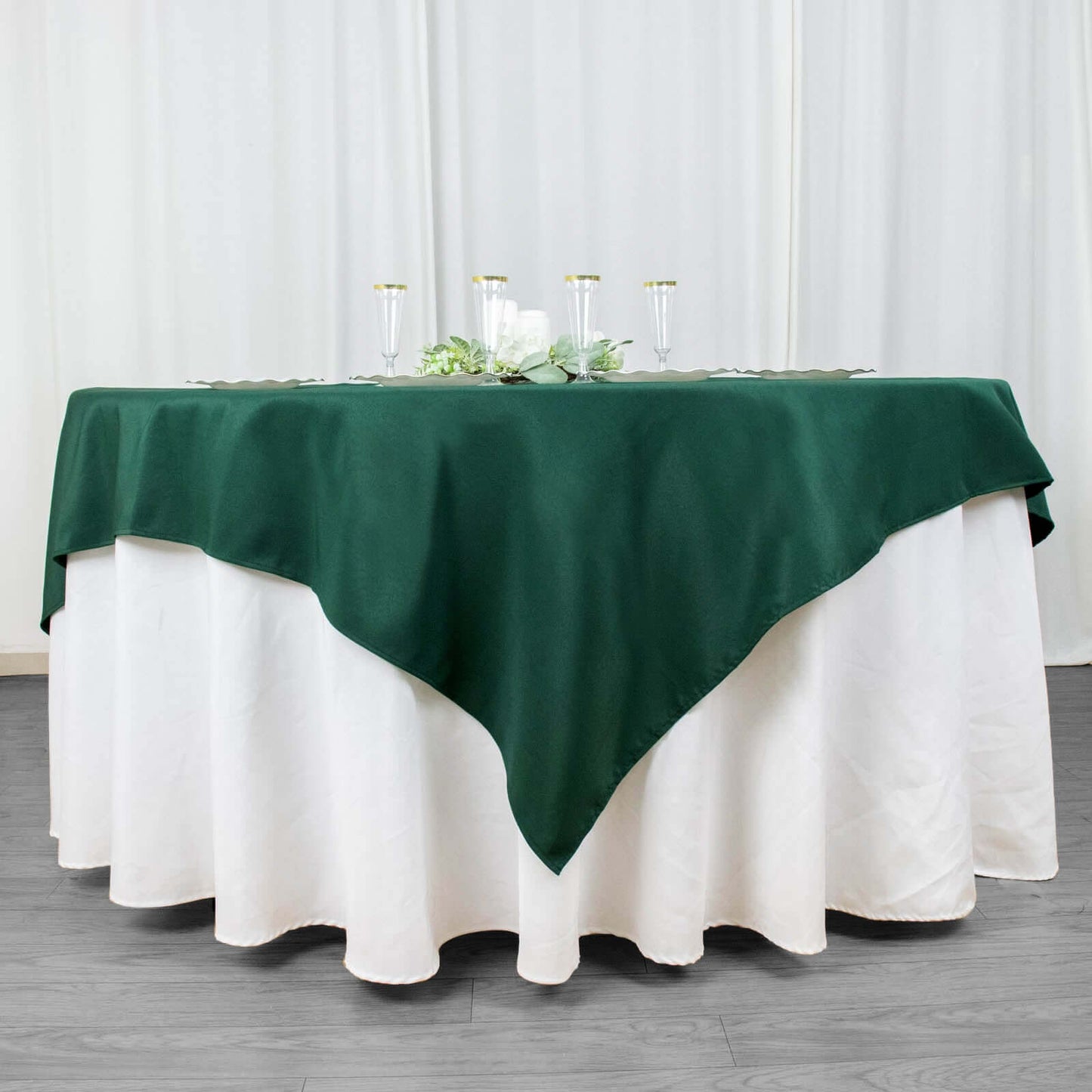 Premium Polyester 70"x70" Table Overlay Square Tablecloth Hunter Emerald Green 220GSM Wrinkle-Resistant Table Cover