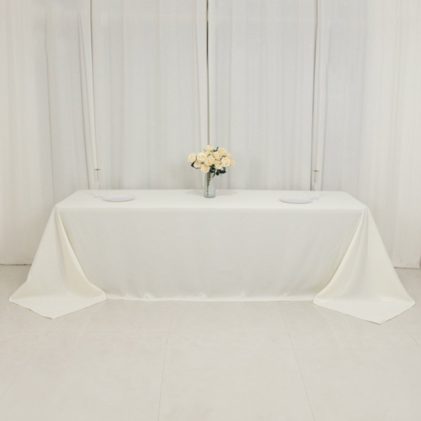 Fire Retardant Premium Polyester 90"x156" Rectangular Tablecloth Ivory - High-Performance Seamless Table Cover