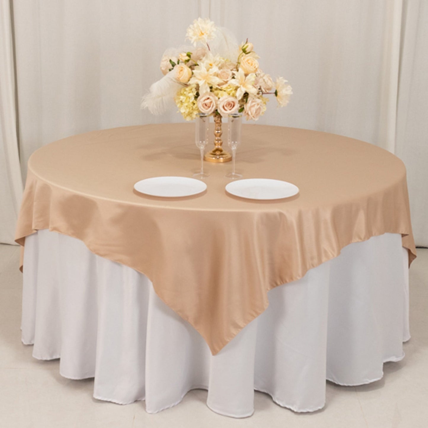 Lamour Satin 72"x72" Table Overlay Square Tablecloth Nude - Smooth Finish Table Topper