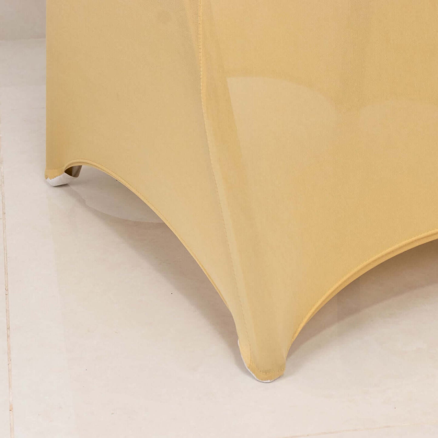 Spandex Chair Cover with Silver Rhinestone Buckled Sash Band Champagne - Stretch Fitted Slipcover