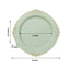 10-Pack Plastic 8" Round Dessert Plates in Sage Green with Gold Leaf Embossed Rim - Disposable Vintage Baroque Style Salad Plates