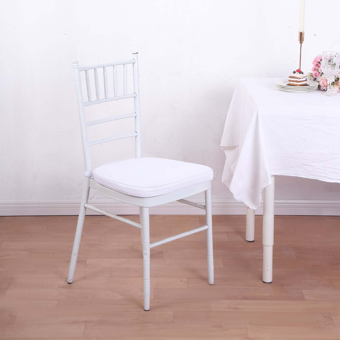 Chiavari Chair Cushion with 1.5" Thick Memory Foam and Ties White - Stylish Removable Cover for Comfort
