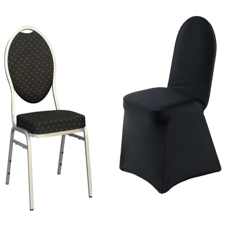 Premium Spandex Chair Cover with Foot Pockets for Banquet Chairs Black - Stretch 220GSM Fitted Slipcover