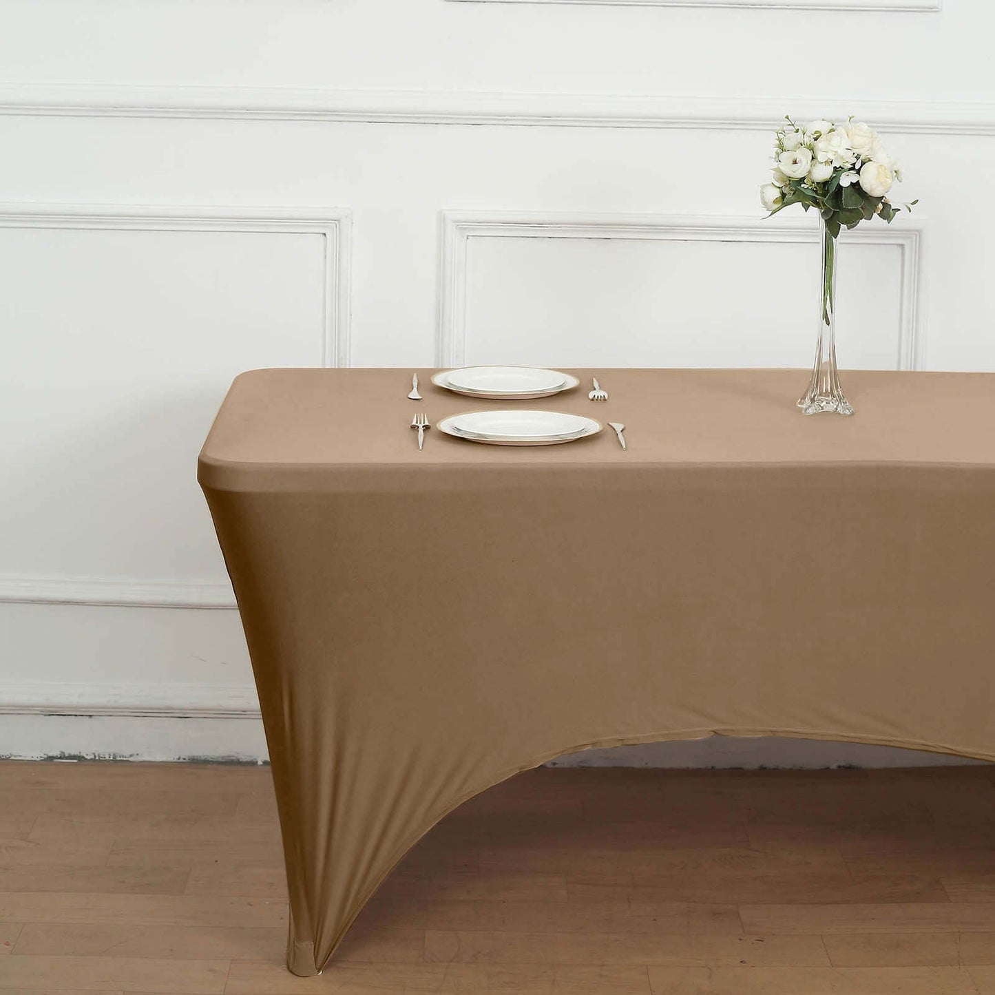 Stretch Spandex 96"x30" Rectangle Table Cover Ivory - Durable Form-Fitting Tablecloth