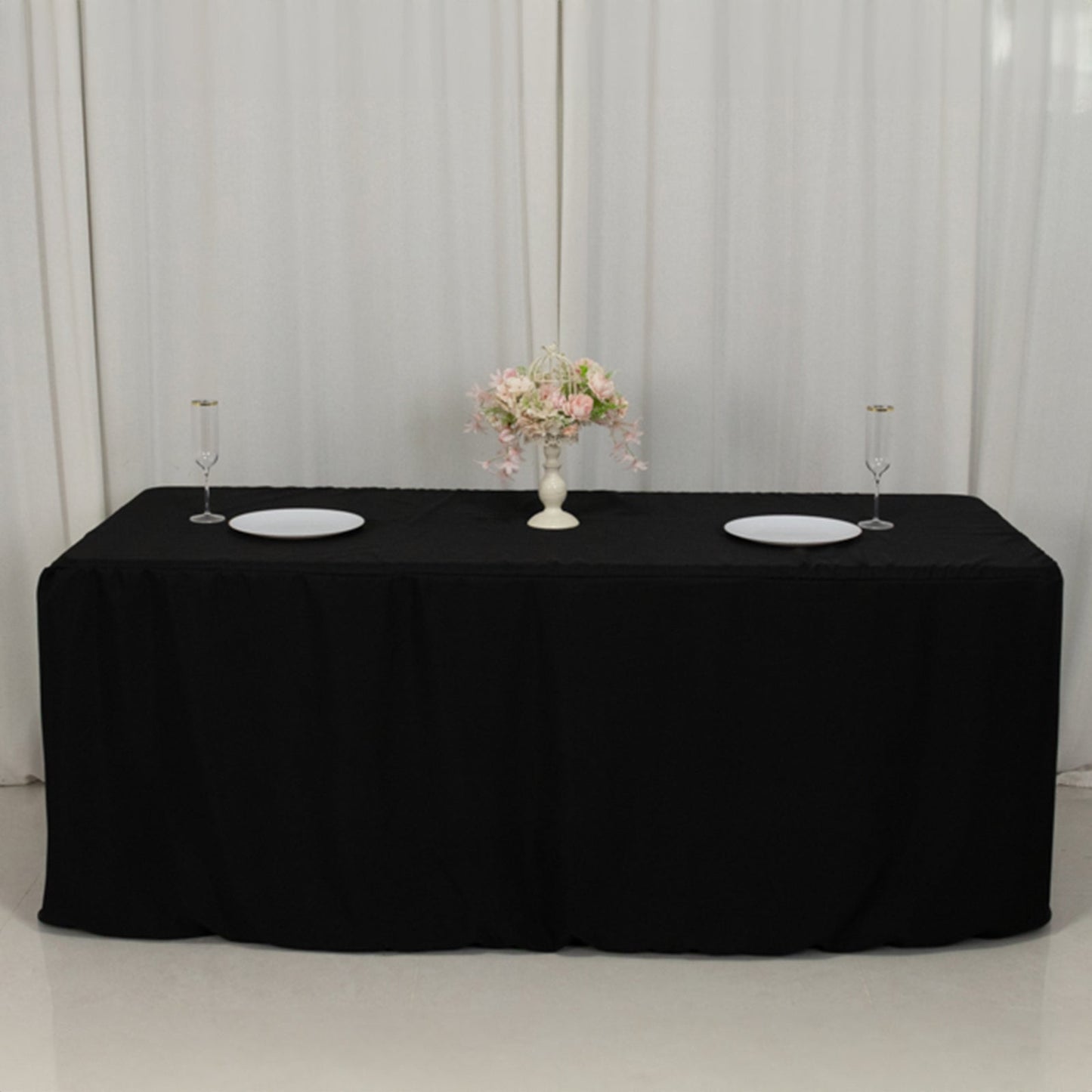 Fitted Polyester 72"x30" Rectangle Tablecloth Black with Open Back Design - Easy to Maintain and Wrinkle-Resistant Table Cover