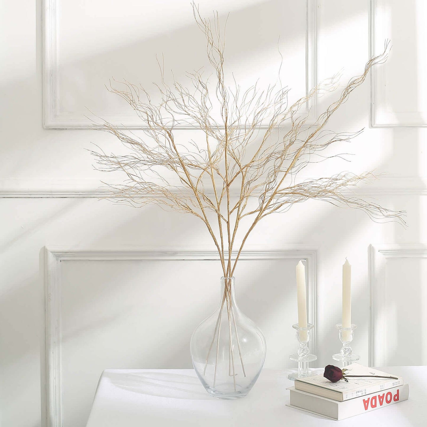 4-Pack Artificial Curly Willow Branches Metallic Gold - Decorative Bendable Long Stem Twig Sprays for Weddings Photo Shoots & Floral Designs 39"