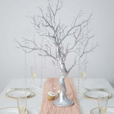 Manzanita Tree Centerpiece Metallic SIlver with 8 Acrylic Bead Chains for Weddings Parties & Event Displays 34"