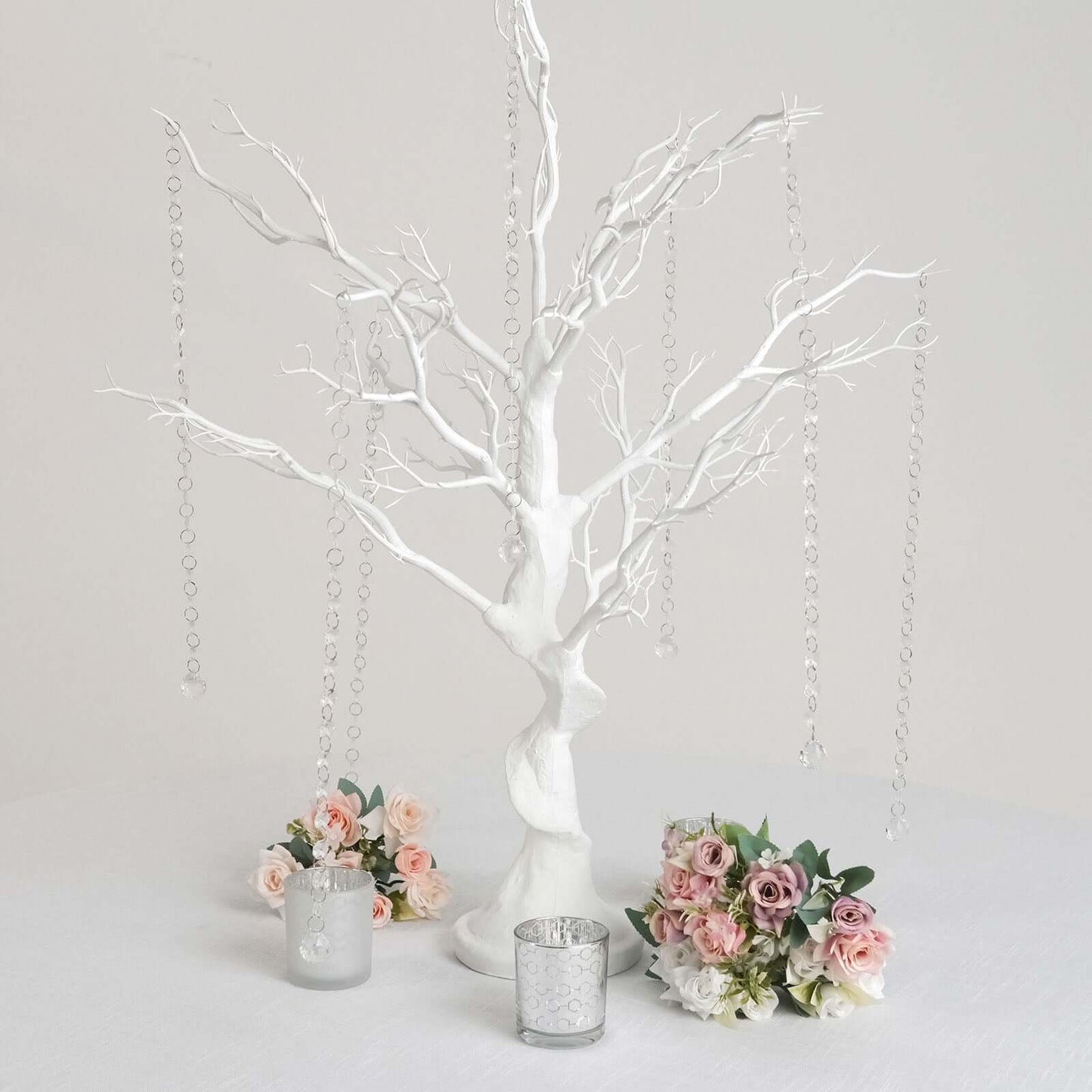 Manzanita Tree Centerpiece White with 8 Acrylic Bead Chains & Event Displays 34"