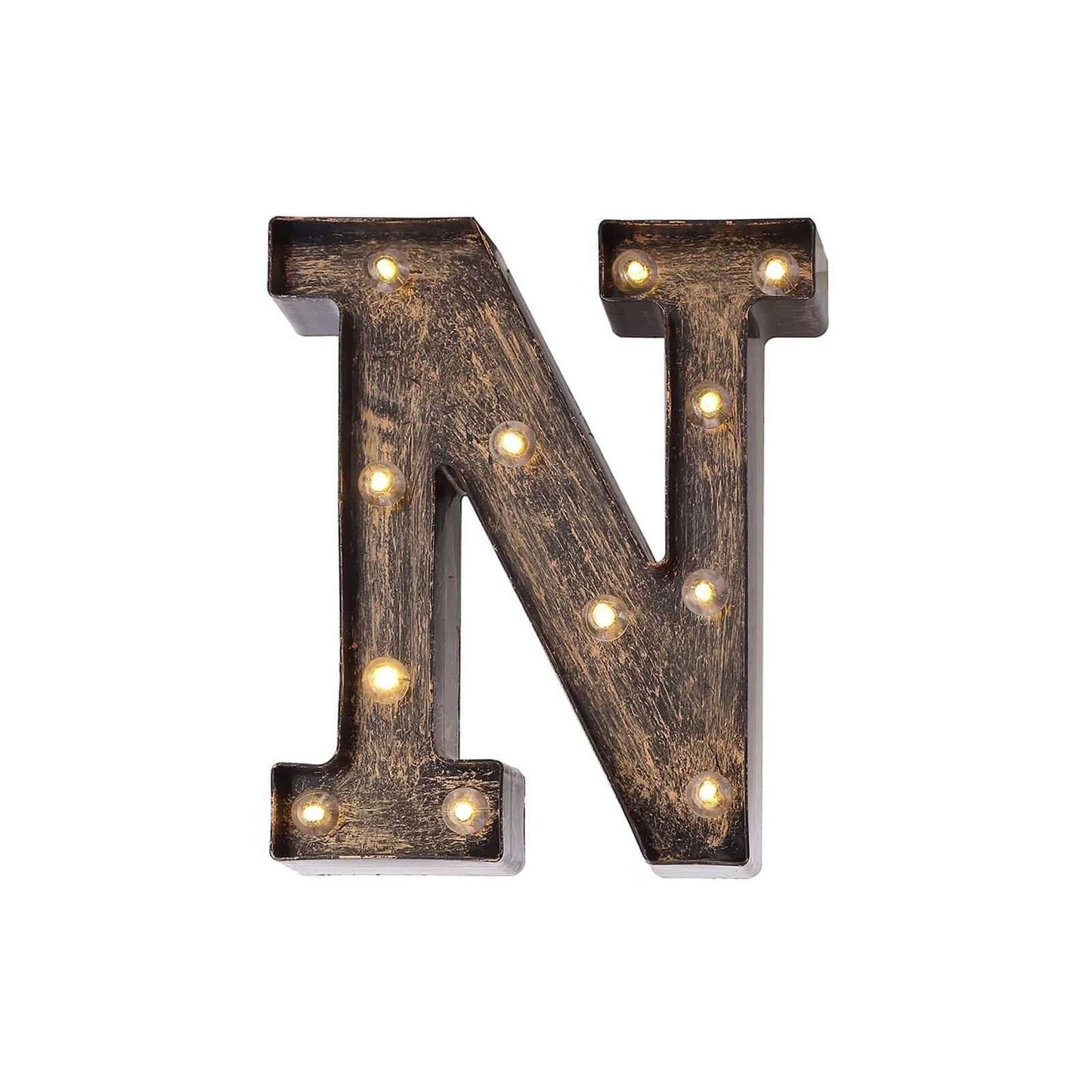 LED Marquee Letter "N" Industrial Style Antique Black - Light-Up Alphabet Sign for Weddings & Displays 9"