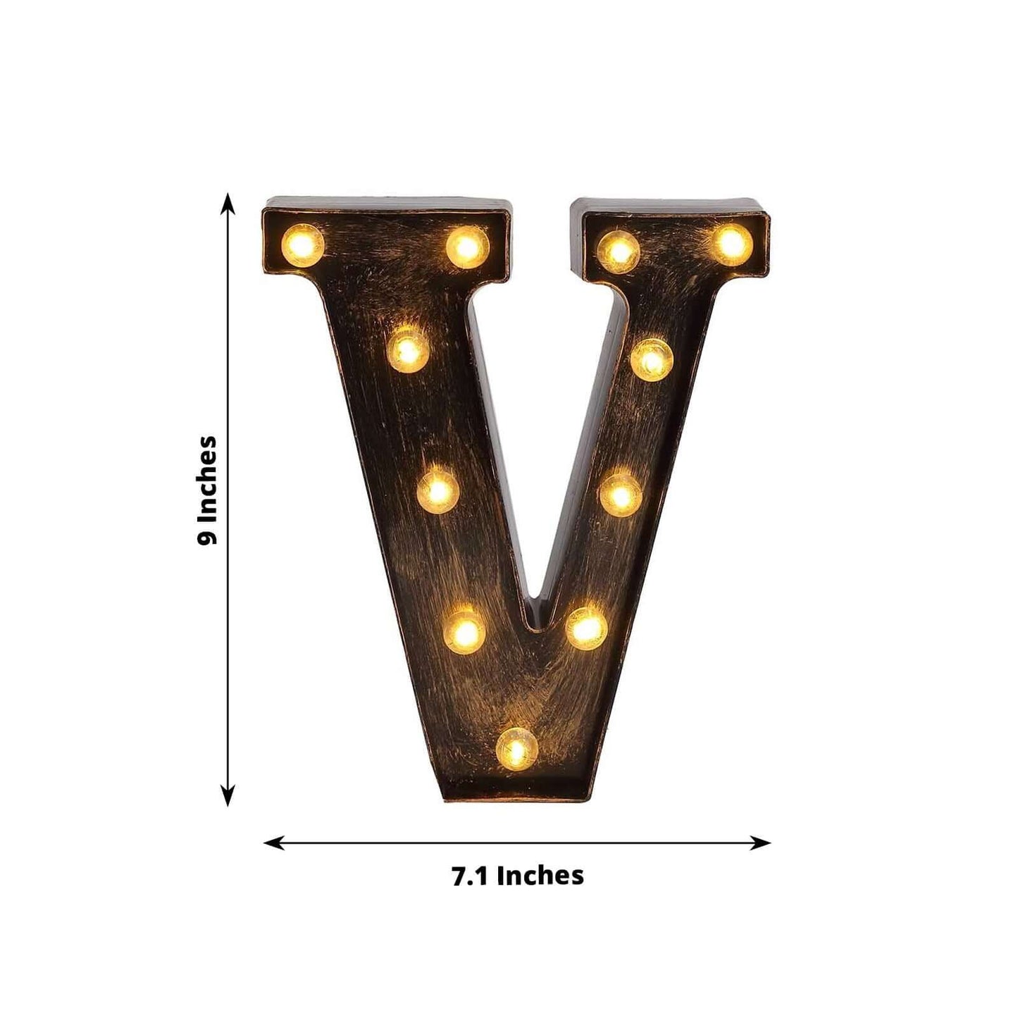 LED Marquee Letter "V" Industrial Style Antique Black - Light-Up Alphabet Sign for Weddings & Displays 9"