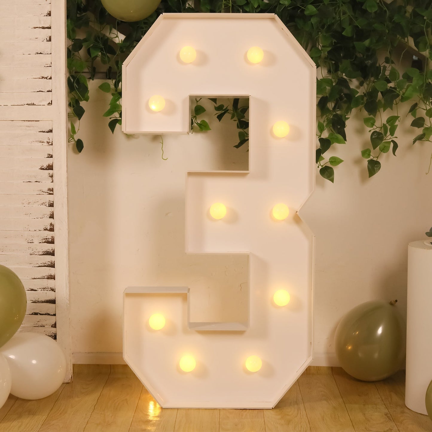 Giant LED Marquee Light Up Number "3", White 4ft Pre-Cut Foam Board with 10 Warm White Battery Operated LEDs, Glue Gun and Sticks