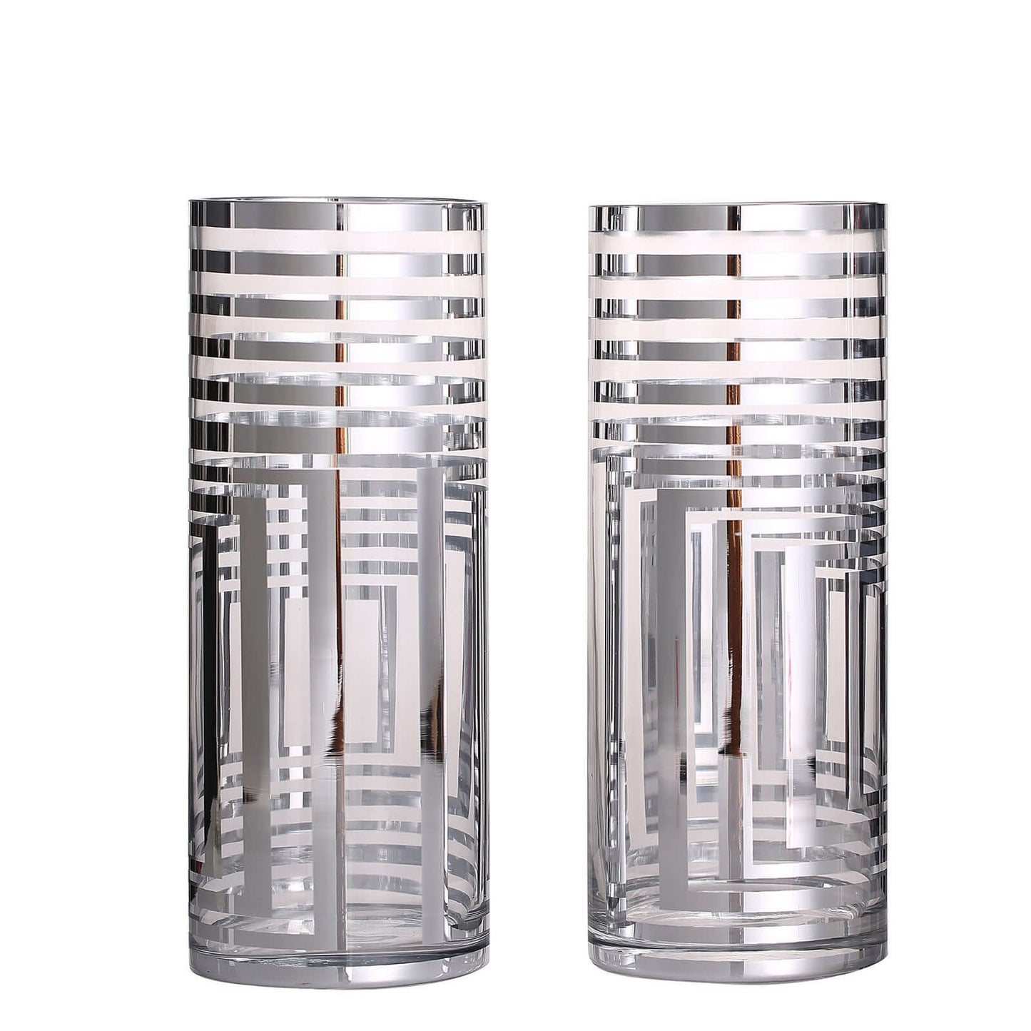 2-Pack Glass Cylinder Vases Silver Striped - Sophisticated Flower Centerpieces for Events 11"