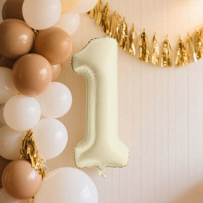 Matte Cream Number Balloons 0-9 â€“ 35’’ Large Mylar Foil Balloons Air or Helium Fill - Decorations