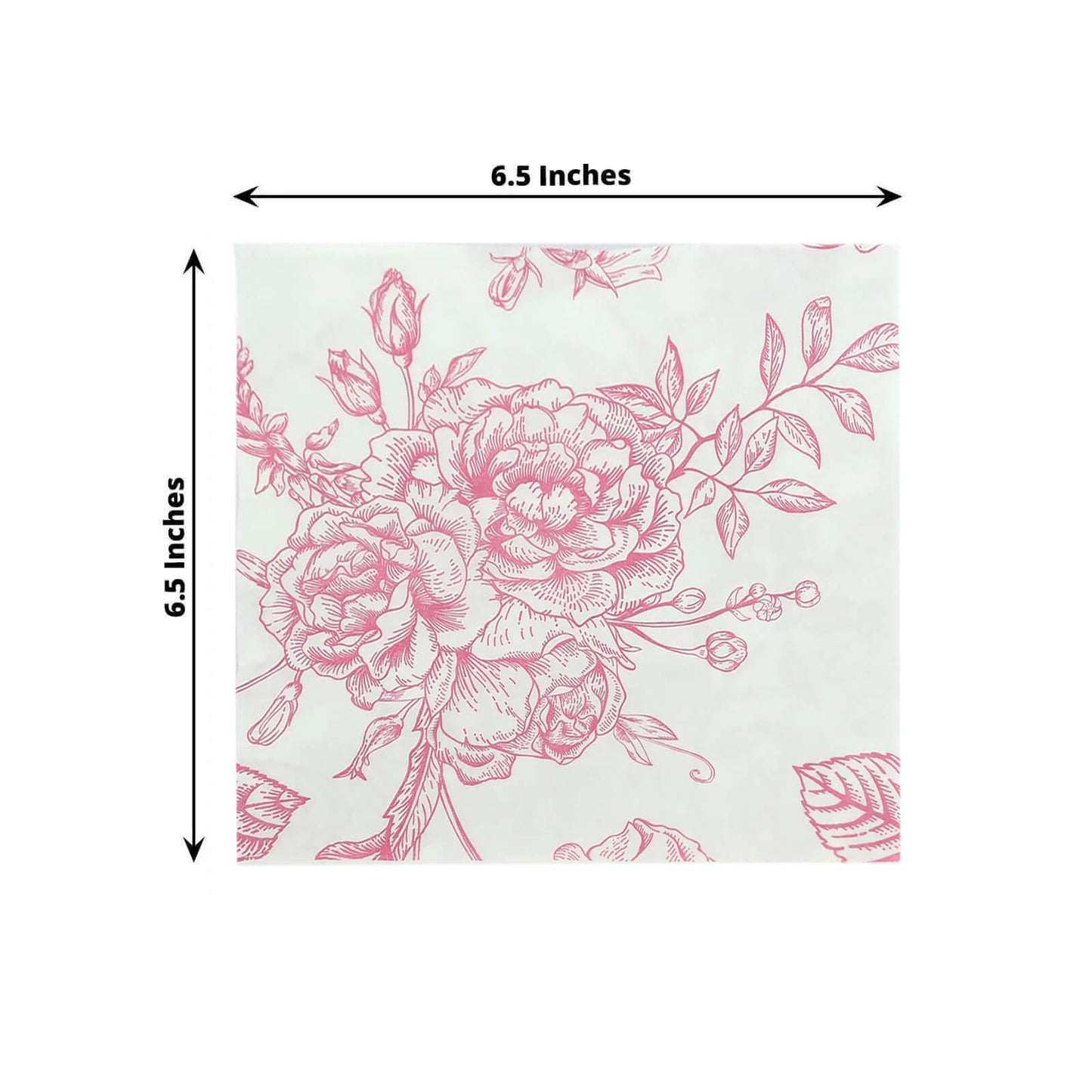 50 Pack 2-Ply Paper Beverage Napkins in Matte Pink and White French Toile Floral Pattern, Highly Absorbent Soft Disposable Cocktail Napkins