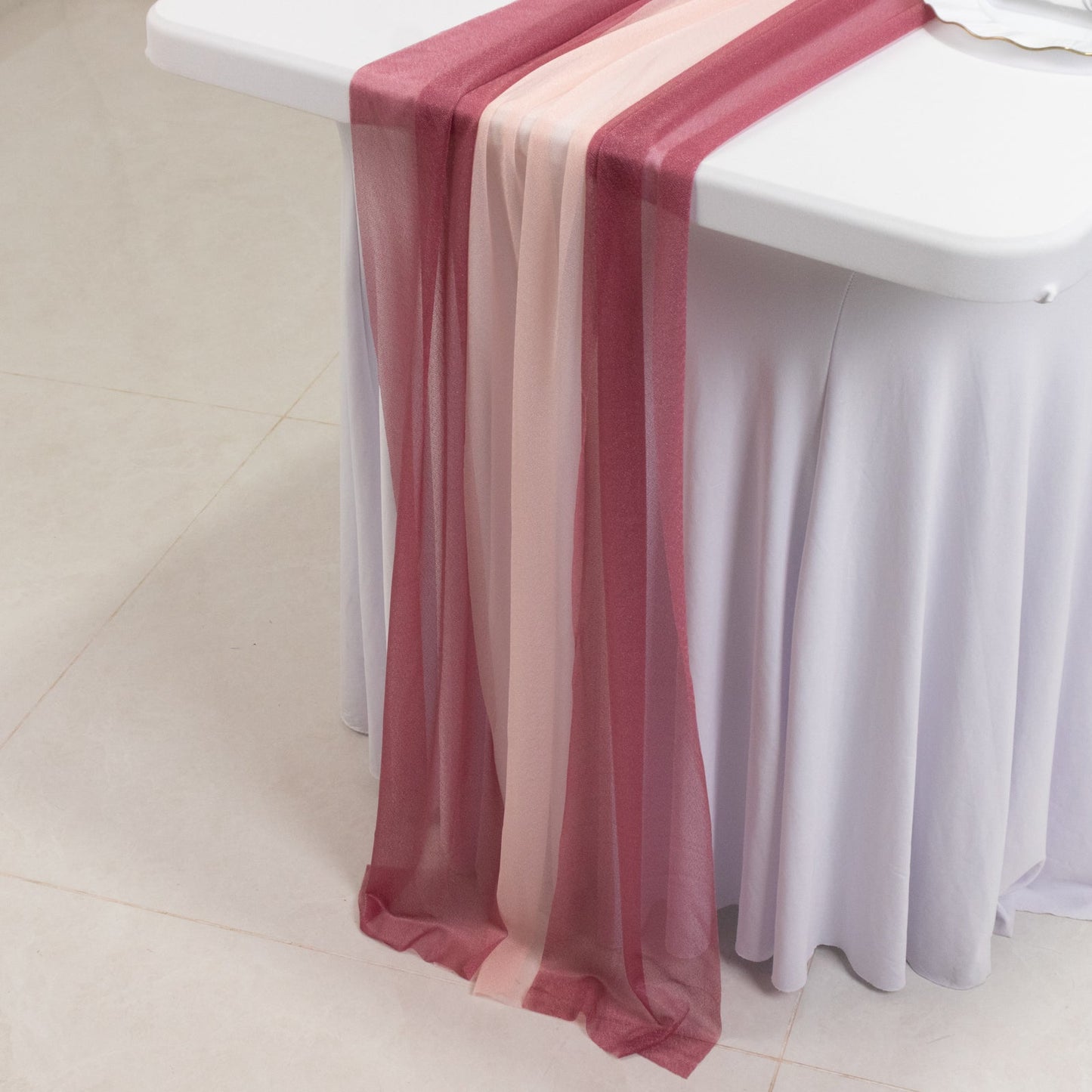 20-Pack 9ft Sheer Table Runners â€“ Mauve/Blush Shimmer Sheer Drapes, Wrinkle-Free
