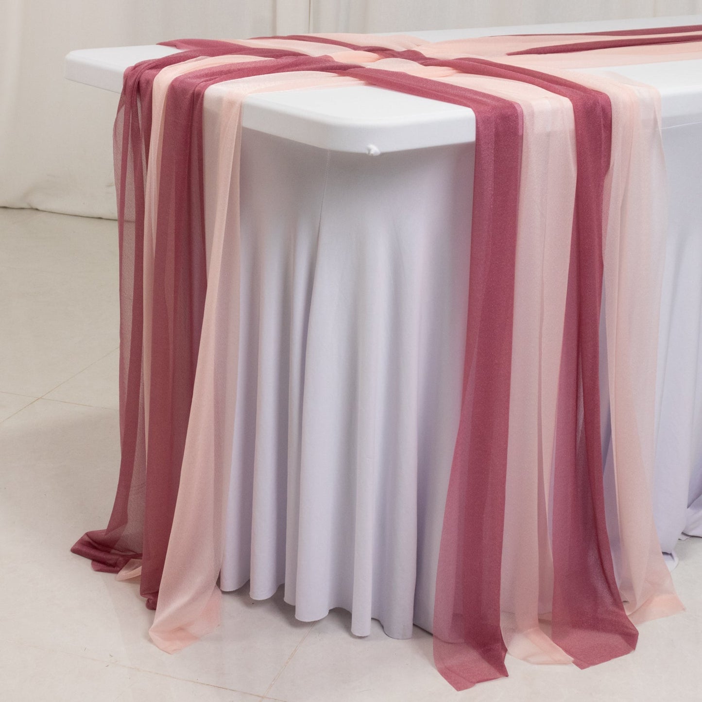 20-Pack 9ft Sheer Table Runners â€“ Mauve/Blush Shimmer Sheer Drapes, Wrinkle-Free