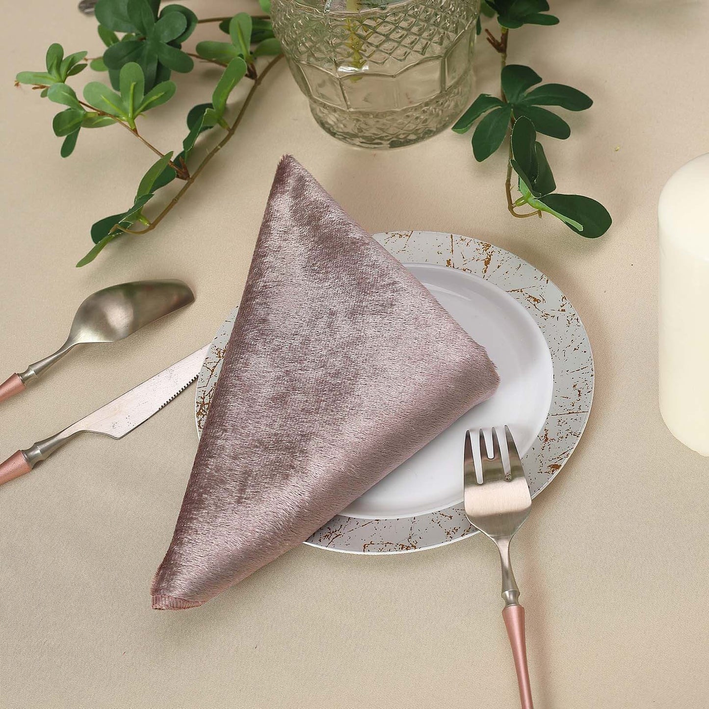 5 Pack Premium Velvet 20"x20" Napkins Mauve - Soft Sheen Finish Cloth Napkins