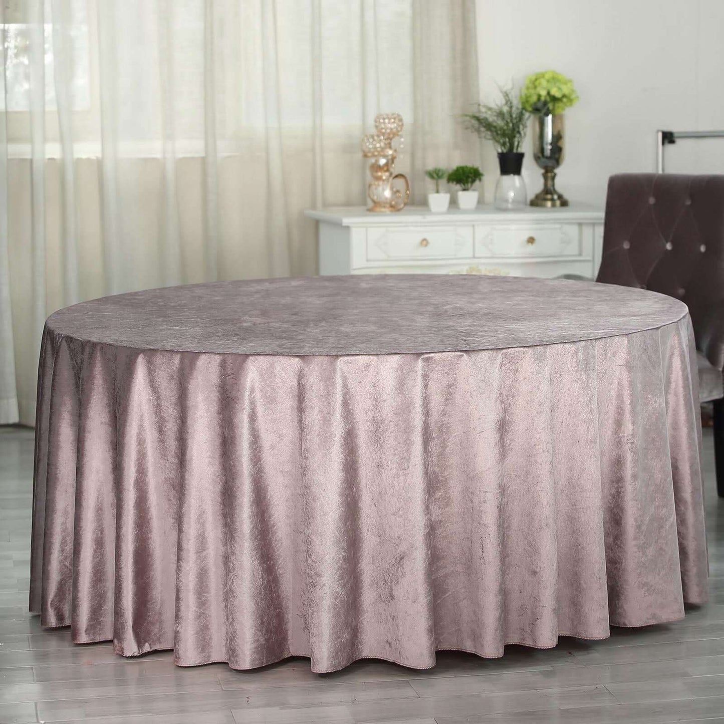 Premium Velvet 120" Round Tablecloth Mauve - Reusable Soft & Seamless Table Cover