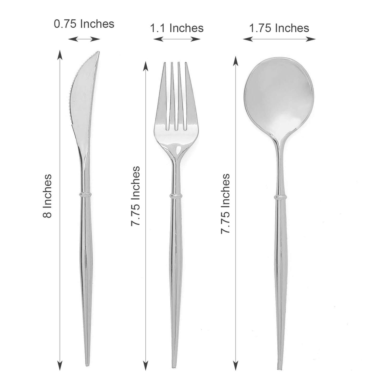 24-Pack Plastic Flatware Set in Silver - Heavy Duty Disposable Modern Silverware 8"