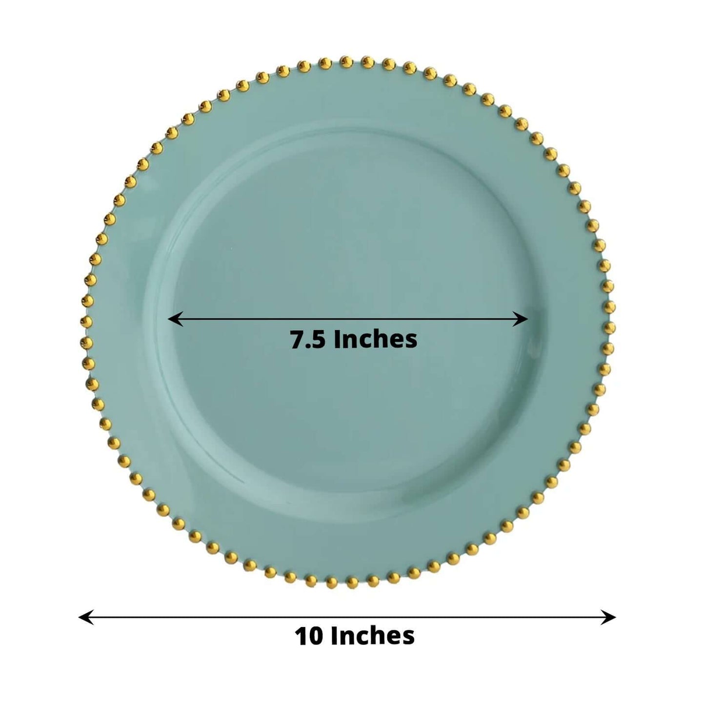 10-Pack Plastic 10" Round Dinner Plates in Dusty Sage Green with Gold Beaded Rim - Disposable Party Plates for Banquets & Festive Occasions