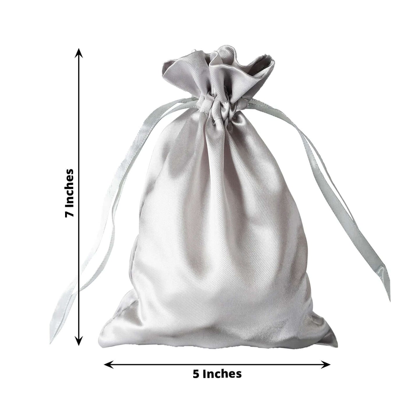 12 Pack 5"x7" Silver Satin Drawstring Wedding Party Favor Gift Bags