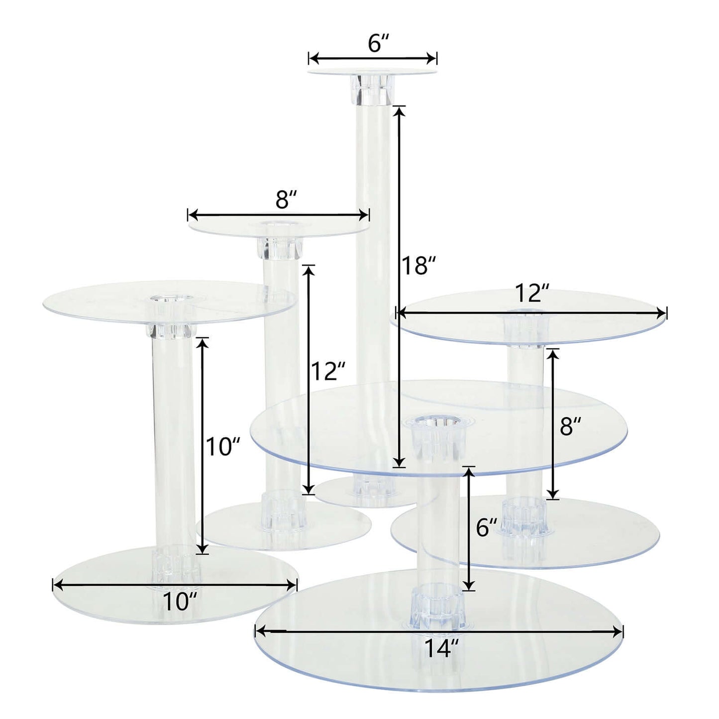 5-Tier Acrylic Cake Stand Set Clear in Assorted Sizes for Buffet Party Tables