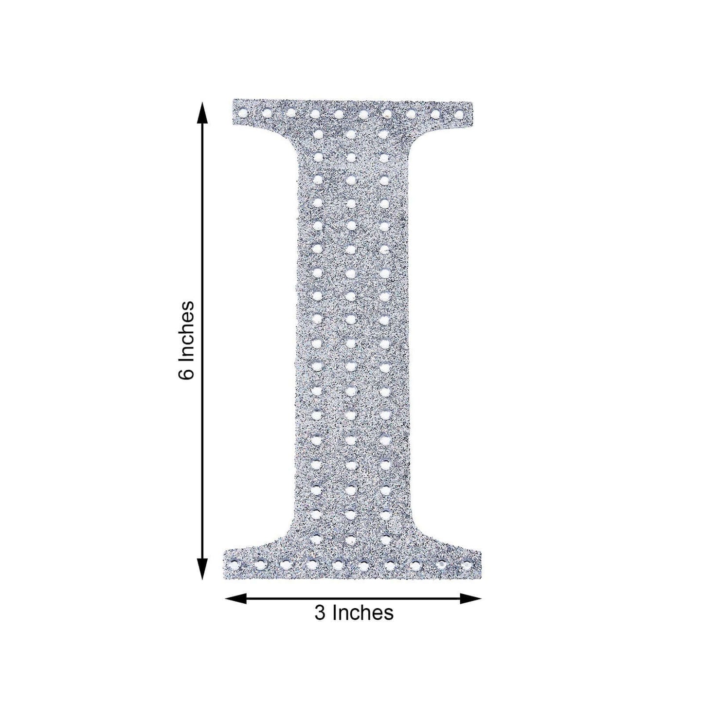 Decorative Rhinestone Alphabet "I" Letter Stickers, Glitter Adhesive Craft Letters Silver DIY Sparkle Embellishments 6"
